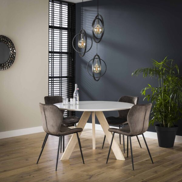 D - Hoyz Collection - Eetkamertafel blad rond - Eettafel Wit MDF - Massief Eiken Frame - 5 personen - Ø120