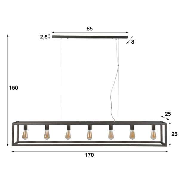 0342-0375-4ee5-8156-5365894dc27c.jpg D - Hoyz - Hanglamp Vierkant Buis - 7 Lampen - Rechthoek - 170x25x150