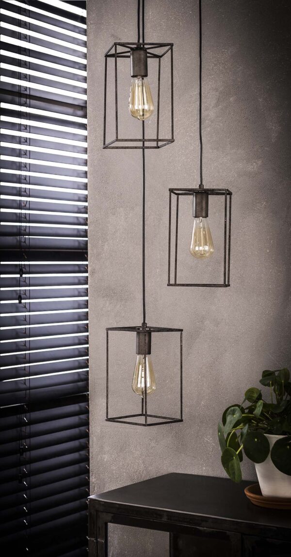 D - Hoyz - Hanglamp Cubic Getrapt - 3 Lampen - Grijs/Zwart
