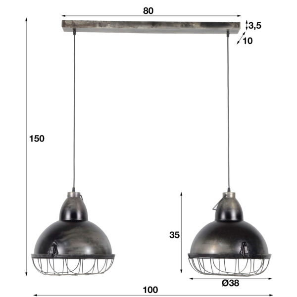 D - Hoyz - Hanglamp Industry Raster -  2xØ38 Lamp - Grijs