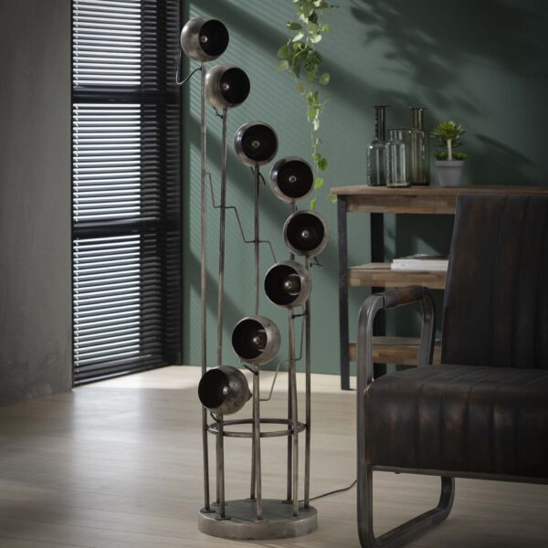 D - Industriele Vloerlamp - 8 Lampen - Spiralo - Vintage - Zwart