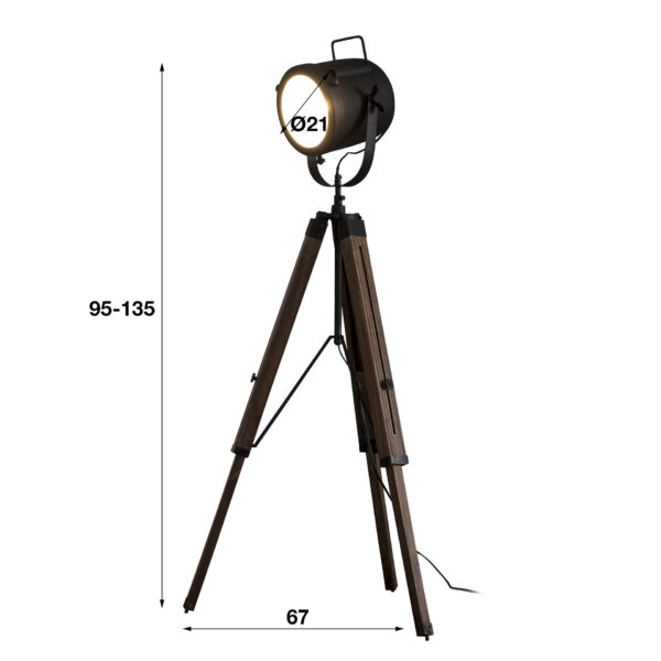 D - Vloerlamp Tripod Vintage - Hout - 67x67x135 - Driepoot-frame