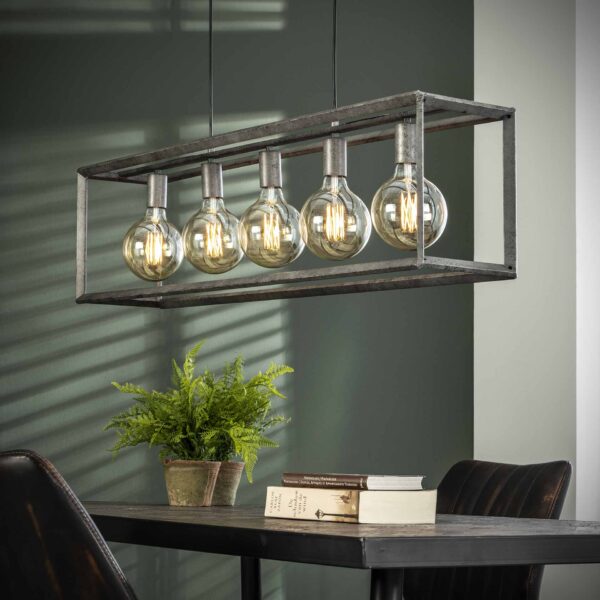 D - Hoyz - Hanglamp - 5 Armatuur Punten - Stalen Frame 45 graden - Vintage Look