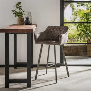 D - Hoyz barstoel velvet Taupe - Met arm en rugleuning - Zwart metalen onderstel - per 2 stuks