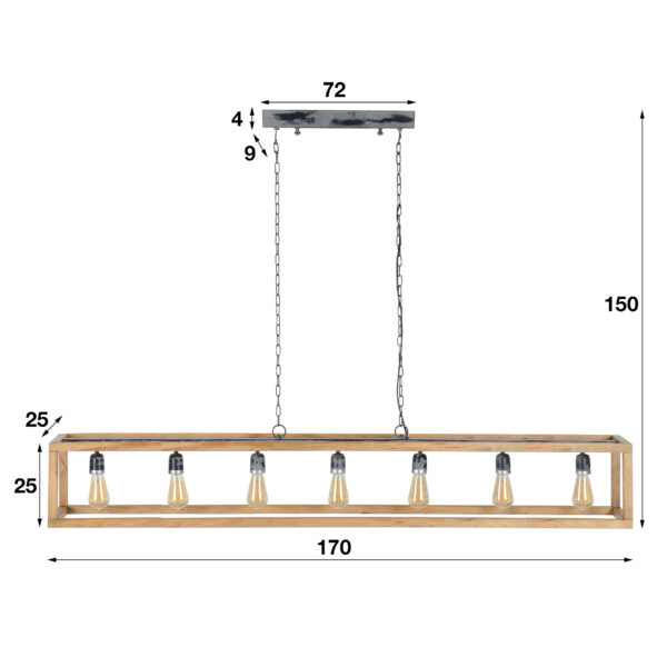 D - Hoyz - Hanglamp - 7 armatuur punten - Mango Houten Frame - Rechthoekig