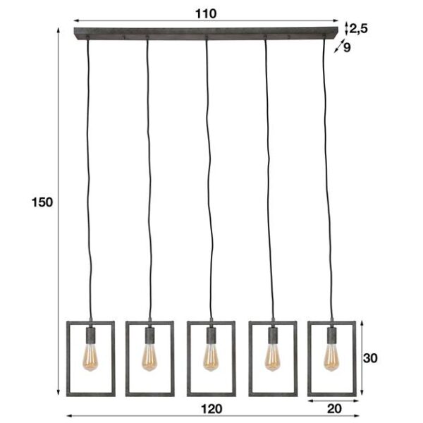 D - Hoyz - Hanglamp - 5 Metalen Hanglampen - Modern Industrieel - Diverse Hoogte