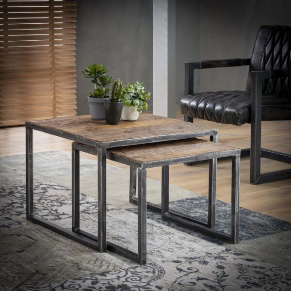 D - Hoektafel Grained - Set van 2 - 60x60x45 - Hout - Industrieel