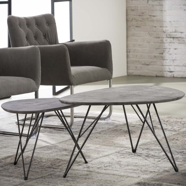 D - Hoyz - Salontafel Nier - Betonlook MDF - Grijs - 90x60x42