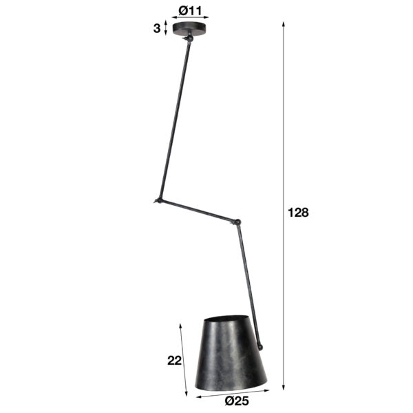 D - Hoyz - Hanglamp met 1 lichtpunt - Staal met Charcoal finish - Kinetic lamp Ø25 - in hoogte verstelbaar - Industriële Hanglamp voor woonkamer of eetkamer
