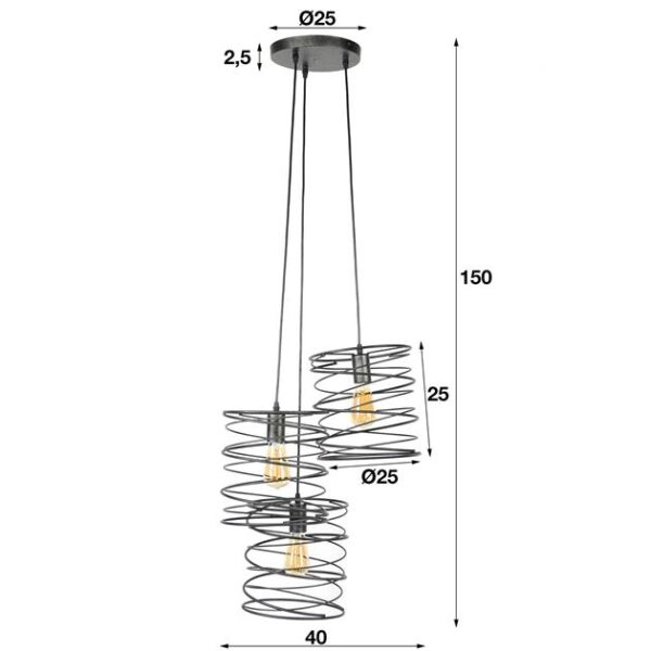 2173-6165-42bd-8b2b-609c7110792b.jpeg D - Hoyz - Hanglamp - 3 Metalen Spiraalvormige Hanglampen - Diverse Hoogtes