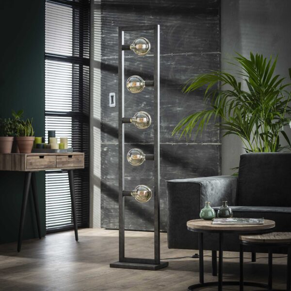 D - Vloerlamp Industrieel - 5 Lampen - Steps Collectie - Zwart/Grijs