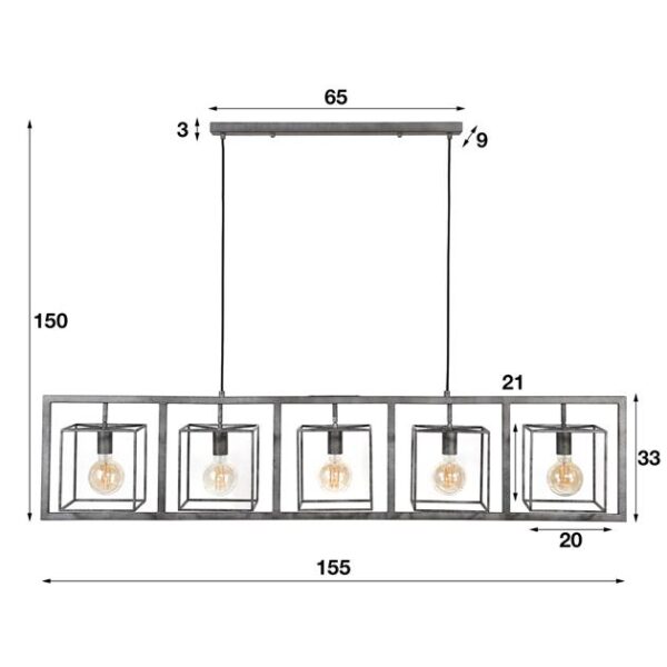 22c8-3b2b-46ee-aef2-b83ce3547a12.jpeg D - Hoyz - Hanglamp met 5 lampen - Giant Tower - Grijs - 155CM - Verstelbaar - Industriële Hanglamp