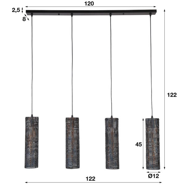 D - Hoyz - Hanglamp - 4 Kokervormige Metalen Hanglampen - Armor - Burned Finish