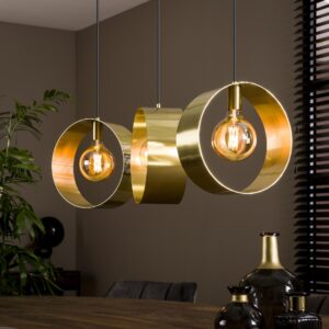 D - Hoyz - Hanglamp Vegas met 3 ronde lampen - Goud afgewerkt - 150cm lang - Industriële Hanglamp voor woonkamer of eetkamer