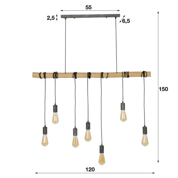 D - Hoyz - Hanglamp Bamboo Wikkel - 7 Lampen - 120x6x150