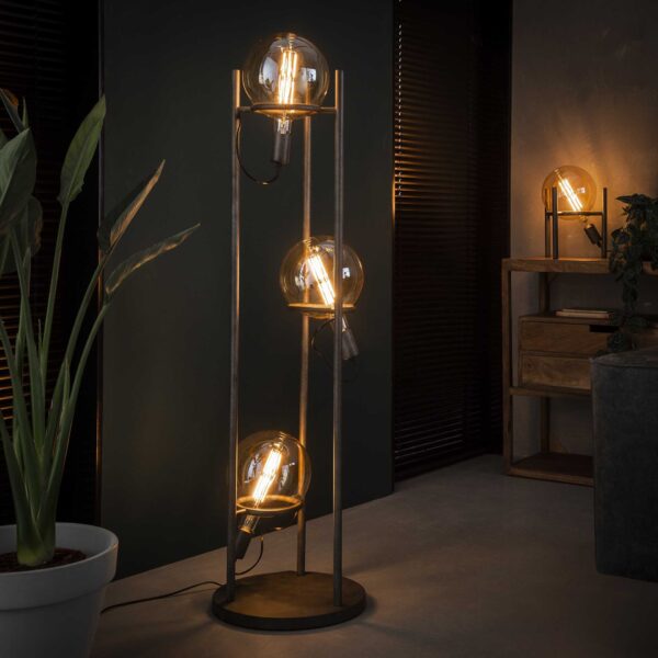 D - Vloerlamp Industrieel - 3 Lampen - Saturn - Ø20 Lichtbron - Grijs/Zwart