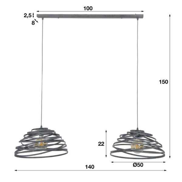 2e55-f529-4bf9-ba31-645bf9c8274c.jpg D - Hoyz - Hanglamp - 2xØ50 Halfronde Lampenkappen - Gedraaid Staaldraad