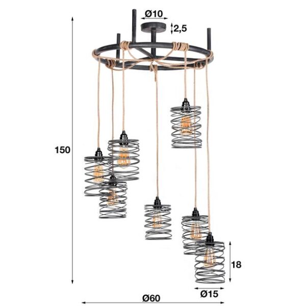 D - Hoyz - Industriele Hanglamp - 7 lampen - Ø60 - Elevate