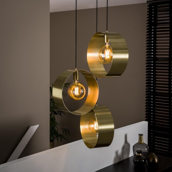 D - Hoyz - Hanglamp Vegas met 3 ronde lampen - Goud afgewerkt - 150cm lang - Getrapt - Industriële Hanglamp voor woonkamer of eetkamer