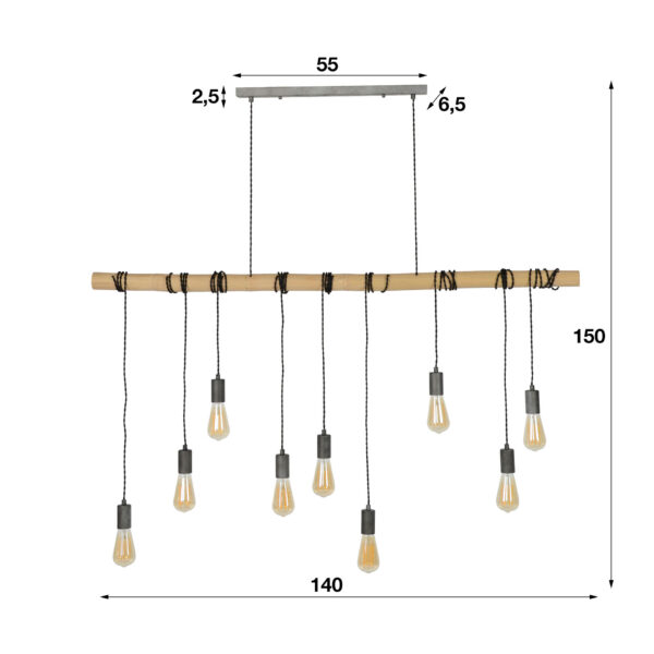 D - Hoyz - Hanglamp Bamboo Wikkel - 9 Lampen - 140x6x150