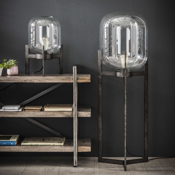 D - Hoyz - Vloerlamp Glas Support - 38x38x110 - Standaard - Grijs/Zwart