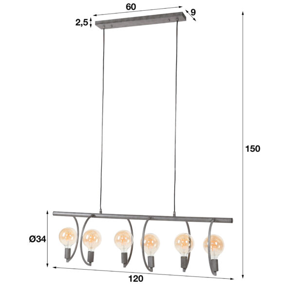 D - Hoyz - Hanglamp Chop - 6 Lampen - Zilverkleurig