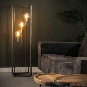 D - Vloerlamp Industrieel - 3 Lampen - 45 Graden Buis - Grijs/Zwart