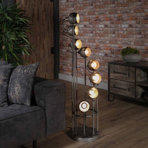 D - Industriele Vloerlamp - 8 Lampen - Spiralo - Vintage - Zwart