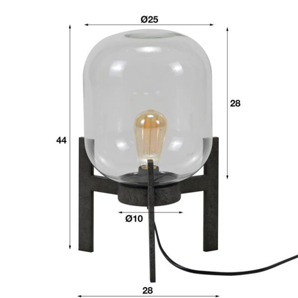 D - Hoyz - Tafellamp Glas Support - 28x28x44 - Standaard - Grijs/Zwart