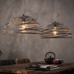 430d-d730-4e87-8893-08aba1e195f8.jpg D - Hoyz - Hanglamp - 2xØ50 Halfronde Lampenkappen - Gedraaid Staaldraad