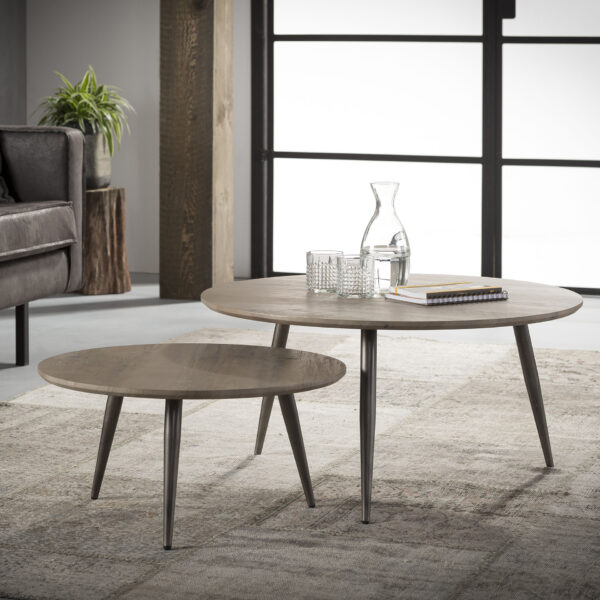 D - Hoyz - Salontafel Set van 2 - Rond - Eiken - Grey Wash - 80x80x40