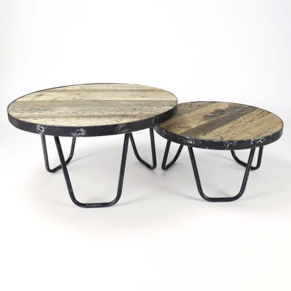 D - Salontafel set/2 rond/metalen rand IS ER NIET MEER