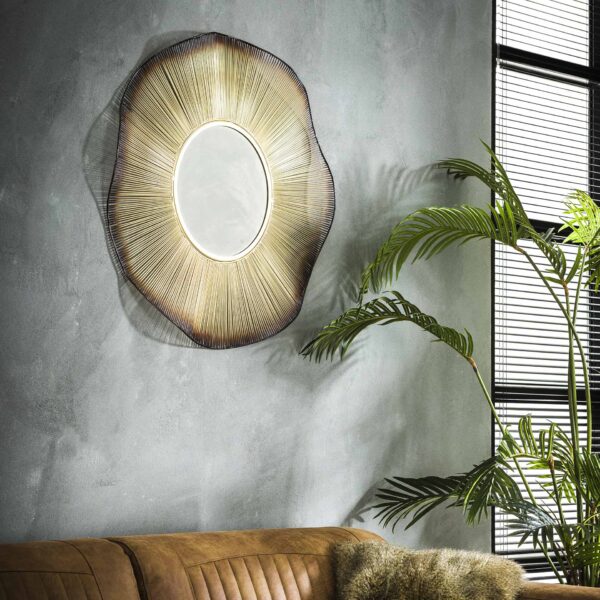 D - Hoyz - Spiegel Ø80- Wave - Wandspiegel Rond - Industriële wandspiegel - Wandspiegel Goud