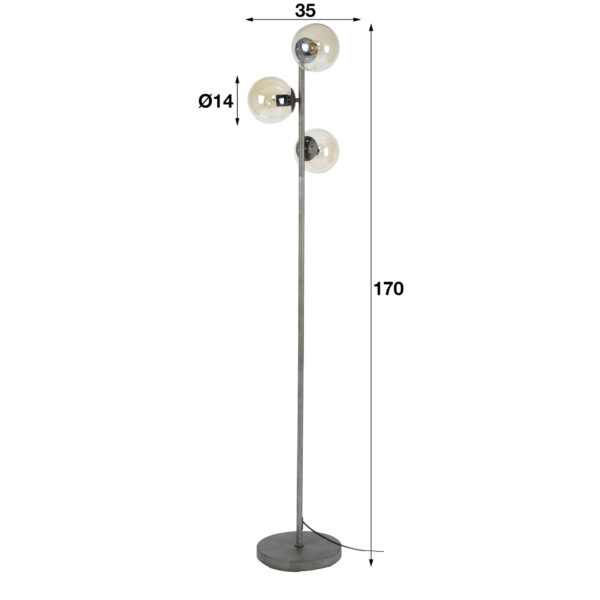D - Hoyz - Vloerlamp Ronde Bol - 3 Lampen - 35x35x170 - Grijs