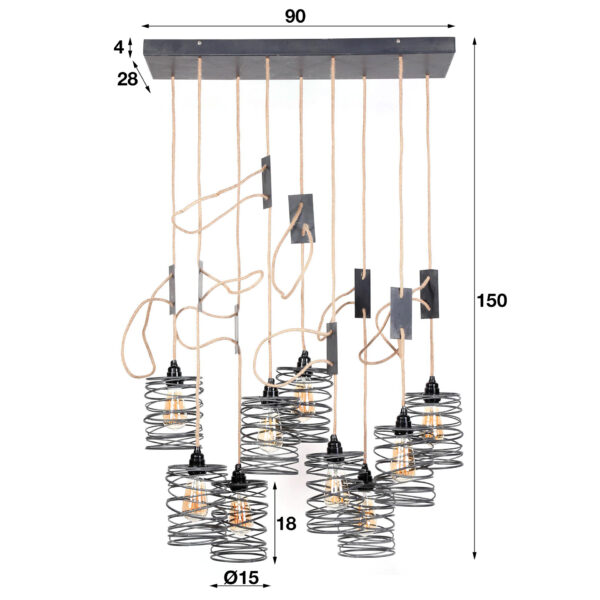 D - Hoyz | Hanglamp met 9 lampen - Industriële - Hanglamp woonkamer - 9L elevate 5+4
