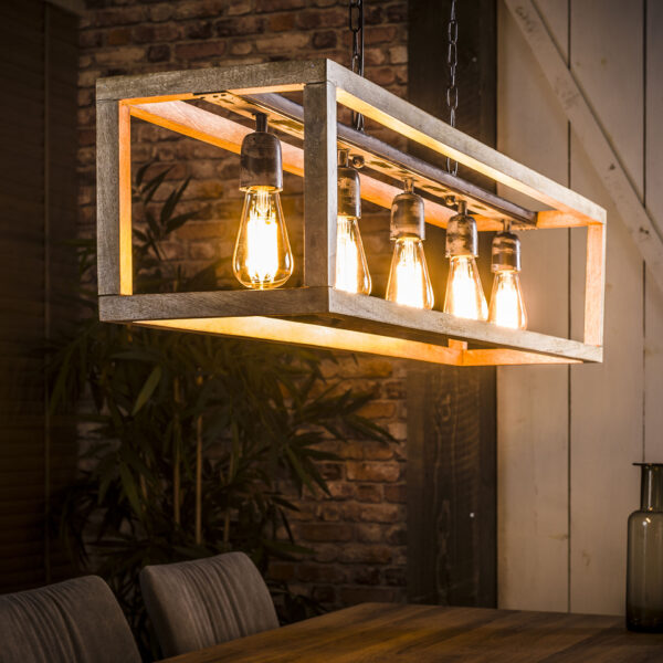 D - Hoyz - Hanglamp - 5 armatuur punten - Mango Houten Frame - Rechthoekig