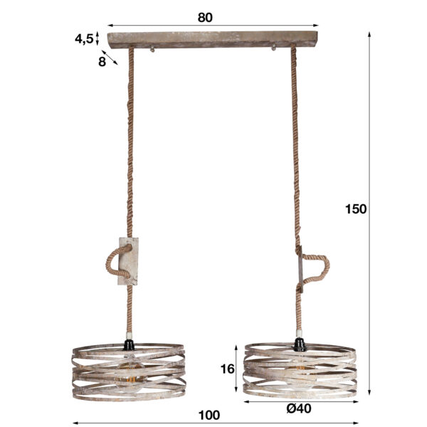 D - Hoyz - Industriele Hanglamp - 2xØ40 - Twist Touw