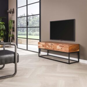 6687-bbd2-49f3-88b5-0c8d77445415.jpeg D - Hoyz - TV-meubel Mill 120cm - Bruin - Acaciahout - 2 Lades
