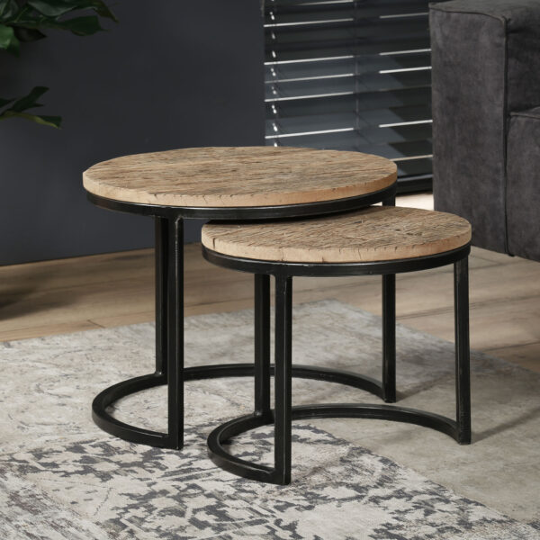 6be9-7e04-403c-a5a2-5cbe9e6e21c9.jpg D - Hoyz - Bijzettafel set van 2 - Rond/Halfrond Frame - Bruin