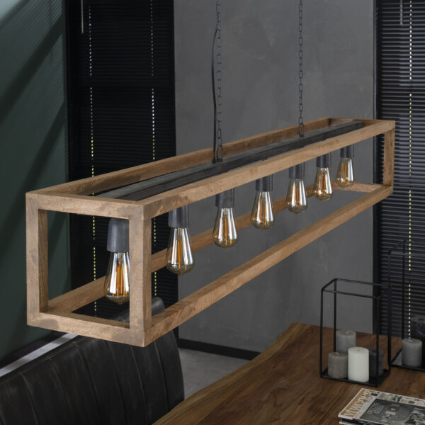 D - Hoyz - Hanglamp - 7 armatuur punten - Mango Houten Frame - Rechthoekig