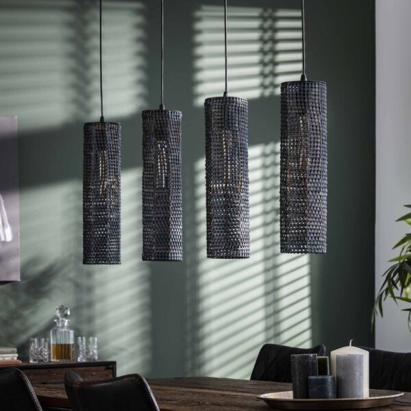 D - Hoyz - Hanglamp - 4 Kokervormige Metalen Hanglampen - Armor - Burned Finish