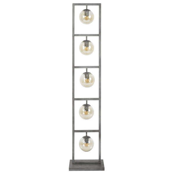 D - Vloerlamp Tower - 5x Ø15 Lampen - Glas - Zwart/Grijs