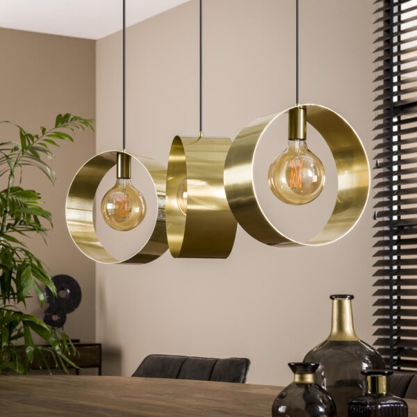 D - Hoyz - Hanglamp Vegas met 3 ronde lampen - Goud afgewerkt - 150cm lang - Industriële Hanglamp voor woonkamer of eetkamer
