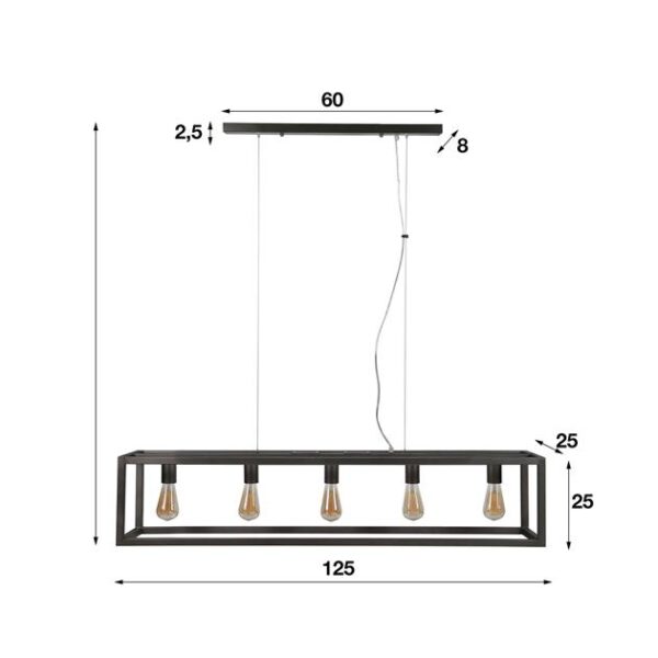 D - Hoyz - Hanglamp Vierkant Buis - 5 Lampen - Rechthoek - 125x25x150