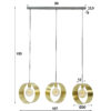 D - Hoyz - Hanglamp Vegas met 3 ronde lampen - Goud afgewerkt - 150cm lang - Industriële Hanglamp voor woonkamer of eetkamer