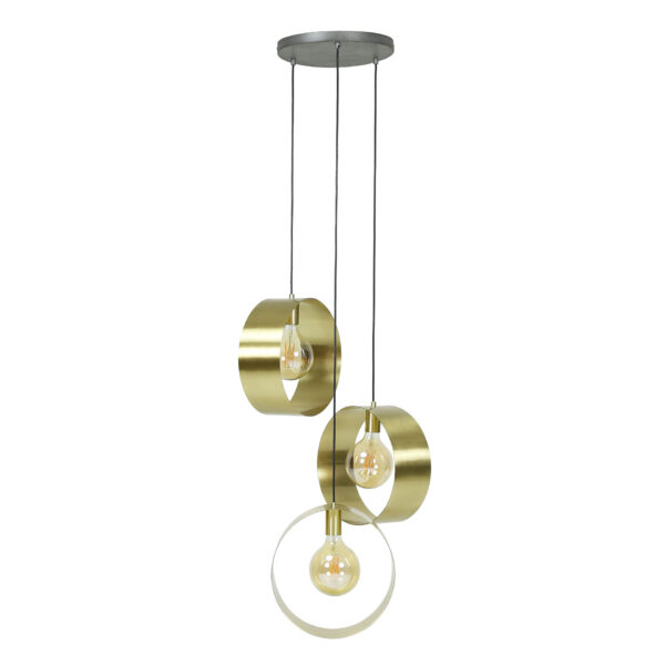 D - Hoyz - Hanglamp Vegas met 3 ronde lampen - Goud afgewerkt - 150cm lang - Getrapt - Industriële Hanglamp voor woonkamer of eetkamer