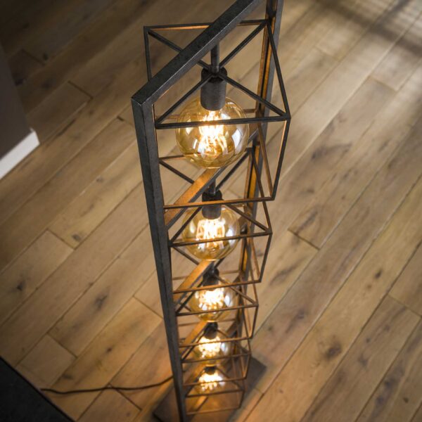 D - Vloerlamp Industrieel - 5 Lampen - Giant Tower - Grijs - 180CM