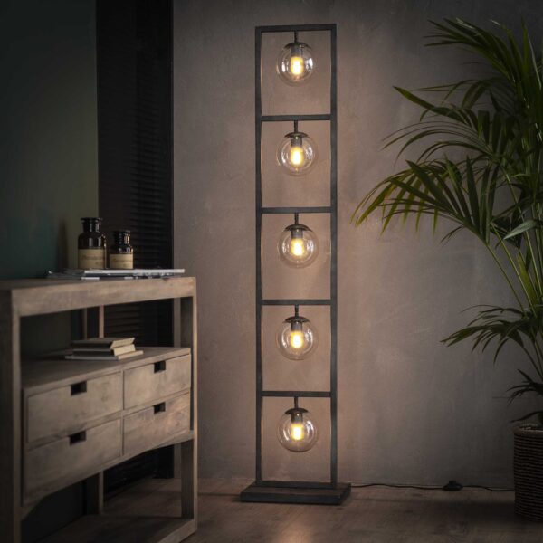 D - Vloerlamp Tower - 5x Ø15 Lampen - Glas - Zwart/Grijs