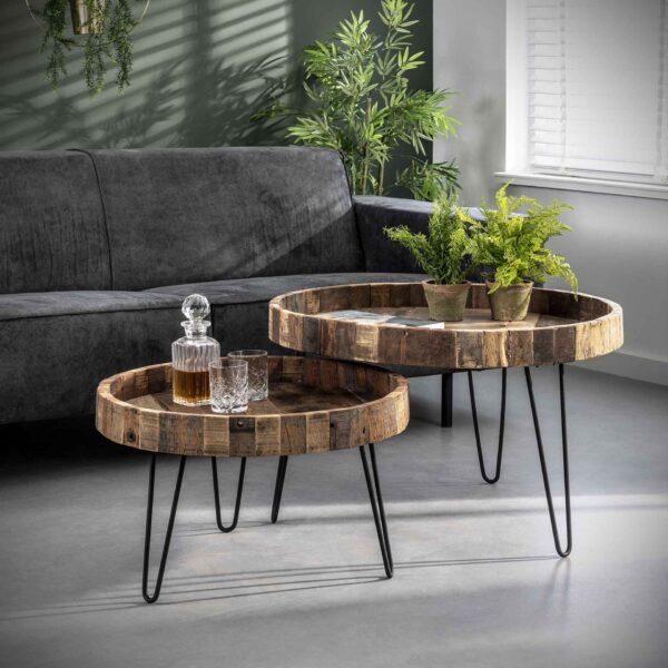 78f0-2670-469f-bc16-2cc8da83555d.jpg D - Hoyz - Salontafelset Lodge - Gerecycled Hout - Rond - 2 stuks