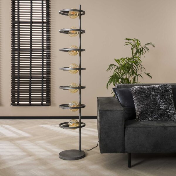 D - Hoyz - Vloerlamp Industrieel - 7 Lampen - Circular - Zwart/Grijs